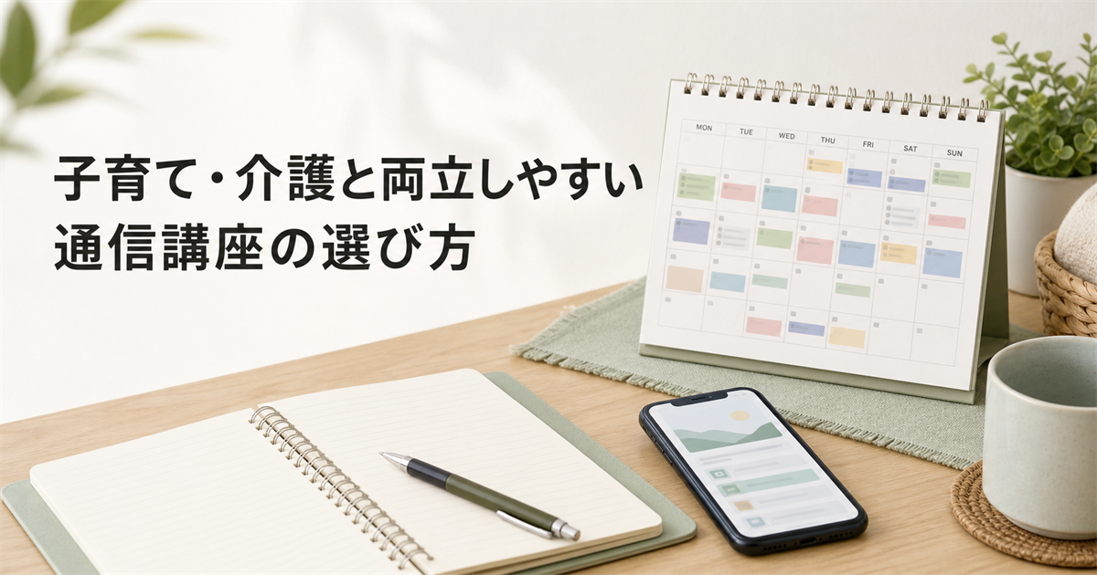 子育てや介護と両立しながら通信講座で学ぶための予定整理イメージ